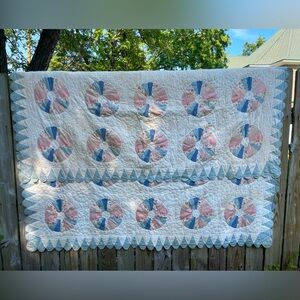 Vintage Quilt Dresden Plate Cotton 78x96 Repair Cutter quilt floral and plaid